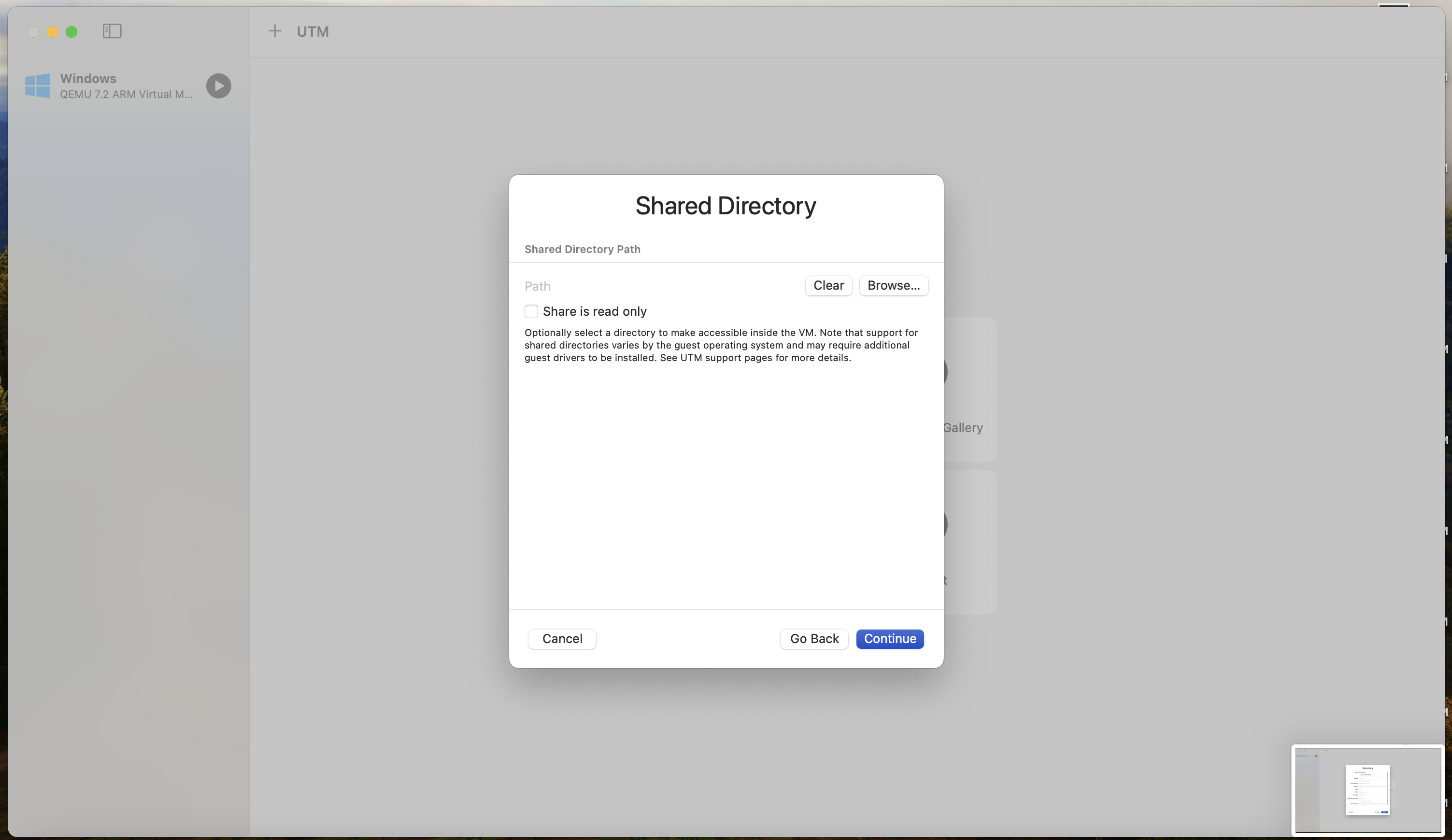 Picture of shared directory screen