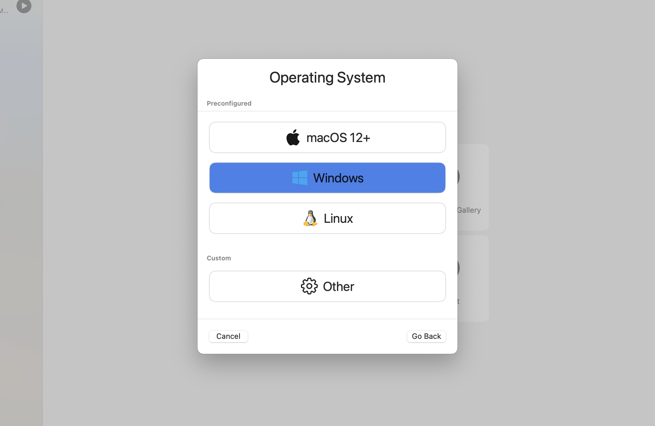 Picture of choosing Windows